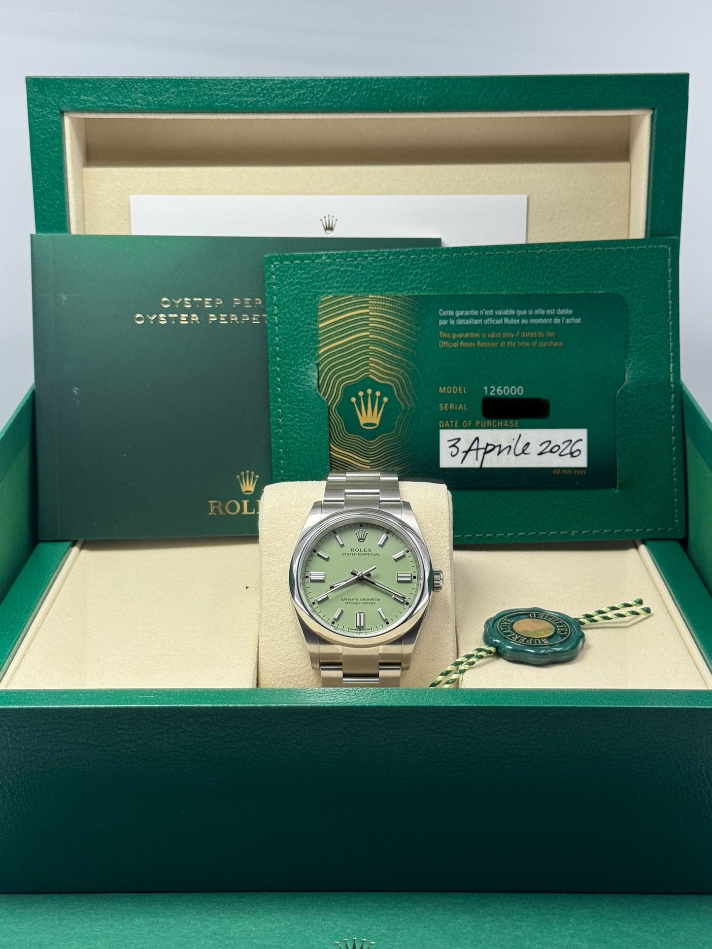 ROLEX OYSTER PERPETUAL 36 PISTACCHIO